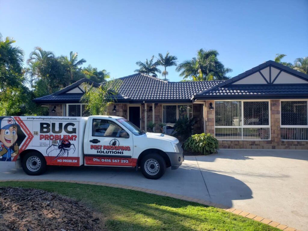 Pest Proofing Solutions work ute parked in front of a home | Feature image for the Brisbane Termite Inspection Services page from Pest Proofing Solutions.